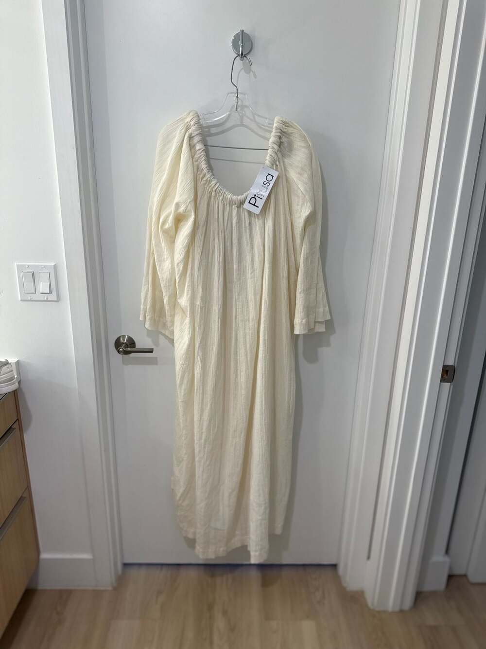 Pitusa Off the Shoulder Gauze Maxi Dress in White with Multi-color Bow